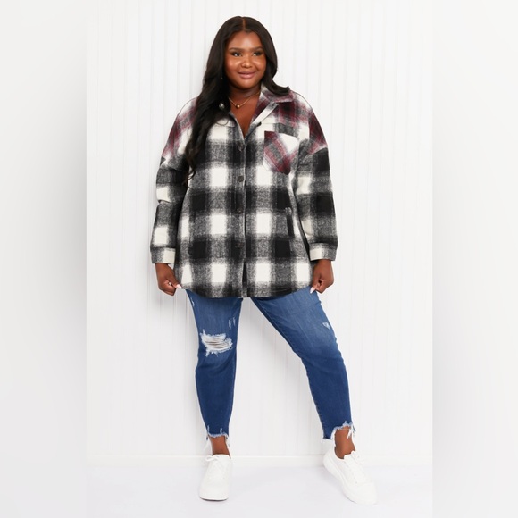 Colors of Autumn Full Size Plaid Shacket in Black/Burgundy - Picture 9 of 10